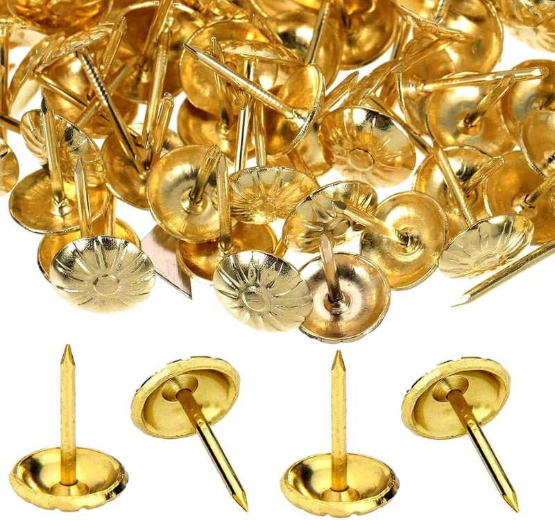 BetterJonny 500Pcs Upholstery Tacks, Decorative Furniture Nails Pins Gold Metal Thumb Tacks for Upholstered Furniture Cork Board, Home Decor(17X11MM) - Image 1